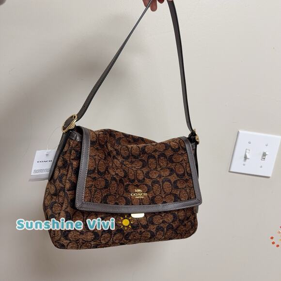 NWT Coach Etta Flap Shoulder Bag in Signature Chenille CCE58 IM/Truffle - Picture 7 of 7